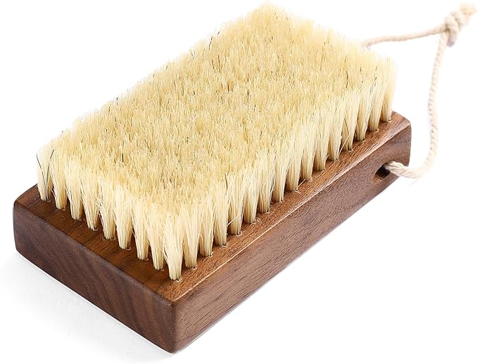 Luxury Natural Walnut Wood Boar Bristle Body Brush | Exfoliating & Detoxifying for All Skin Type | Sweeps Away Dead Skin Cells for Luminous, Smooth Skin | for Wet and Dry Use (Handheld)-Velvo Beauty