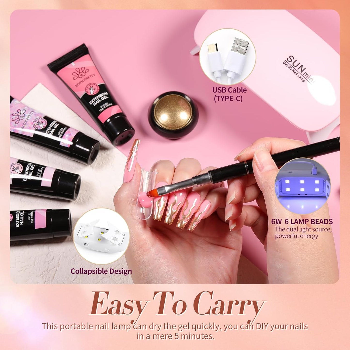 BORN PRETTY Poly Extension Gel Kit-12 Colors Extension Nail Gel Kit Nude Clear Jelly Pink All-In-1 Kit Builder Glue with Nail Lamp Base Top Coat Set Nail Forms French Manicure Ideal Gifts-Velvo Beauty
