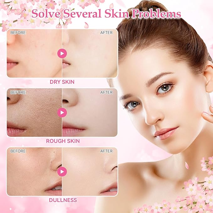 Skin Care Set, Cherry Blossom Skin Care Sets & Kits, Skin Care for Teenage Girls Gift Set with Cleanser, Toner, Serum, Eye Cream, Facial Cream, Facial Skin Care Sets & Kits for Teenage Girls Women-Velvo Beauty