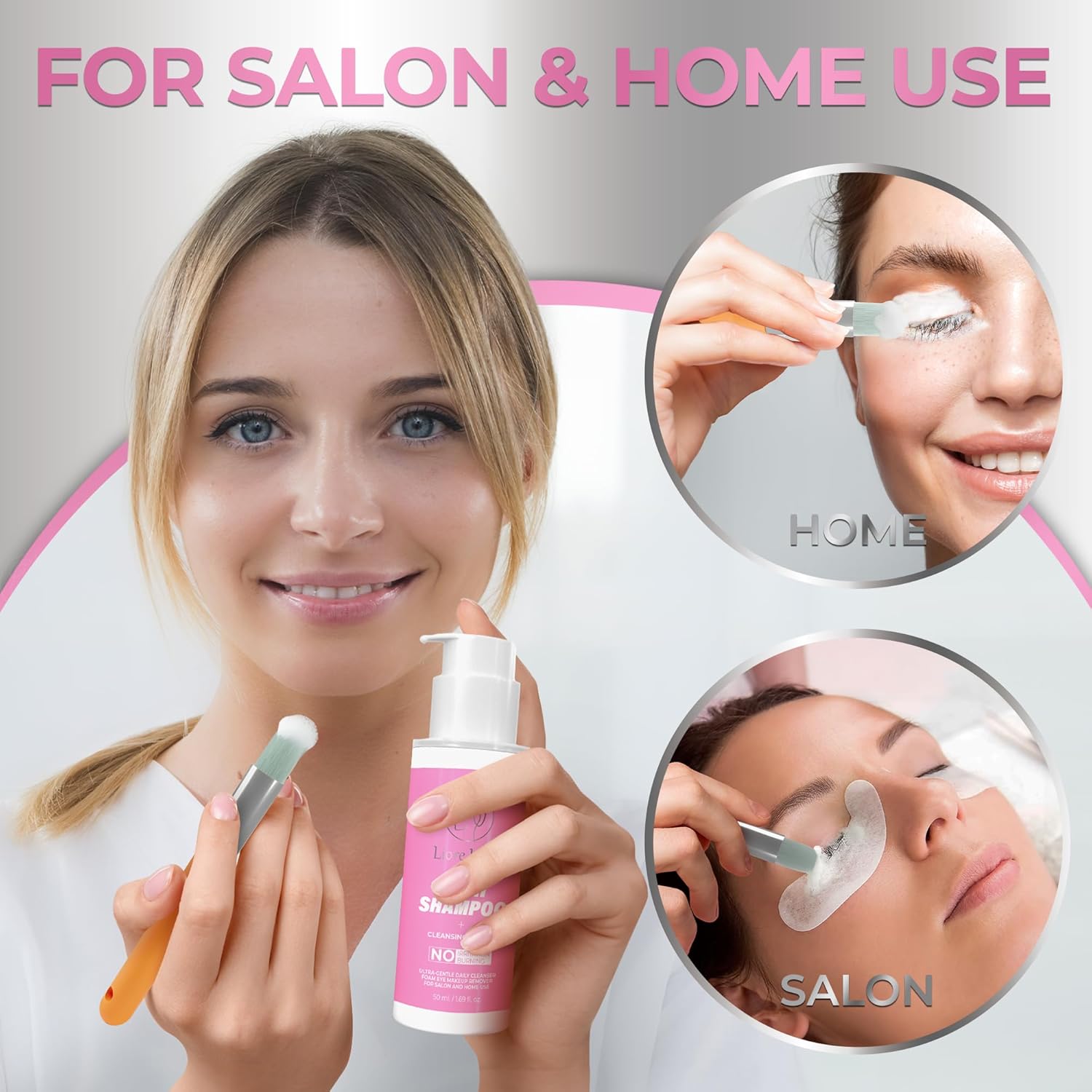 Eyelash Extension Shampoo/ Gentle Foam Cleanser for Lash Extensions & Natural Lashes (Shampoo + Lash Brush)-Velvo Beauty