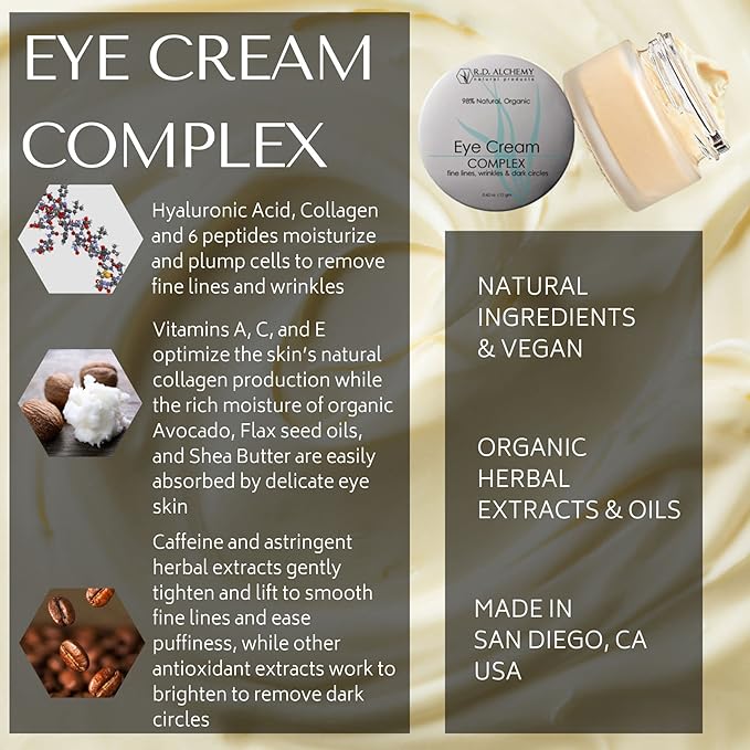 RD Alchemy - Natural & Organic Eye Cream Complex - Best Eye Cream for Dark Circles, Wrinkles, & Eye Bags. Anti Aging Retinol & Peptides Lighten Dark Circles & Smooth Fine Lines & Crow's Feet-Velvo Beauty