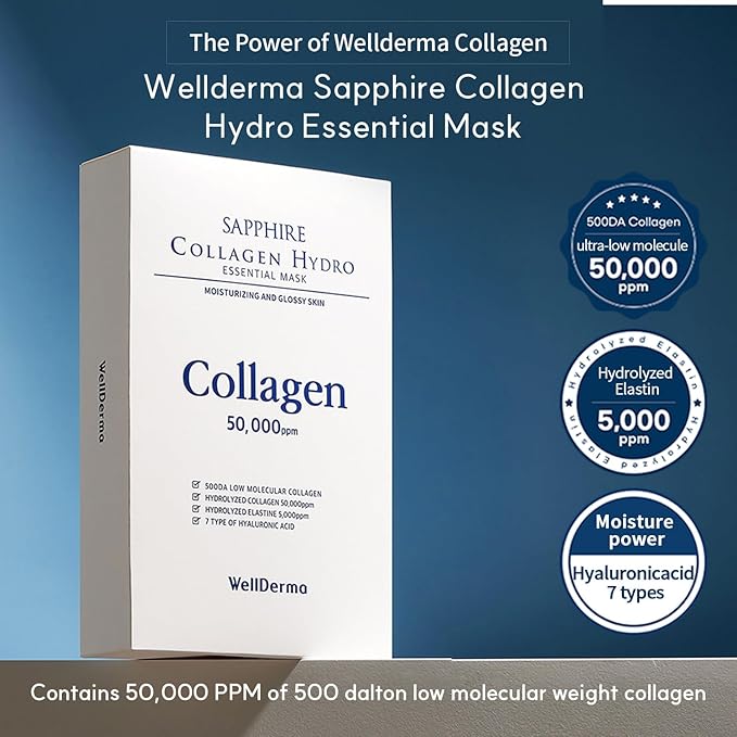 WELLDERMA Sapphire Collagen Hydro Essential Mask 10 Sheets Skin Soothing Calming-Velvo Beauty