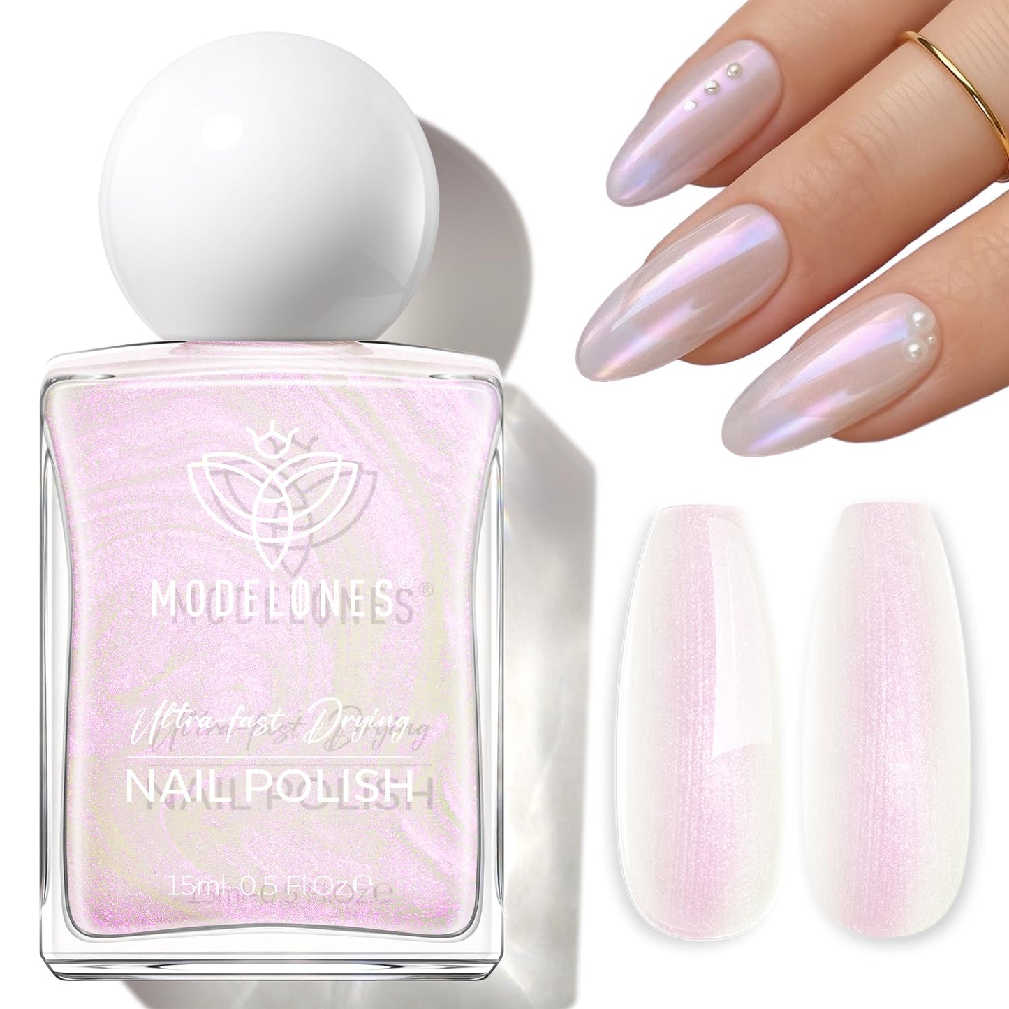 modelones Pearl Nail Polish, 15 ml Quick Dry Chrome Nail Polish Holographic Iridescent Shimmer Long Last Toe Fingernail Polish Nail Art Manicure Gift for Women Girls 0.5 Fl Oz-Velvo Beauty