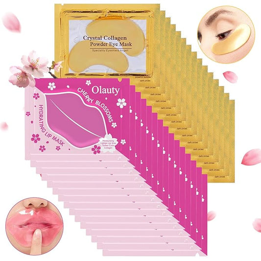 30 Pairs Collagen Lip Masks & Under Eye Mask, Gel Crystal Moisturizing Lip Mask, 24K Gold Under Eye Patches for Puffy Eyes, Dark Circle, Reducing Fine Lines, Effectively Nourishes Lip & Eye Skin Care-Velvo Beauty