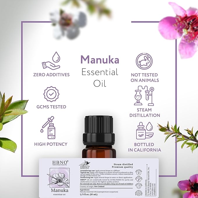 HBNO Manuka Essential Oil - 1/3 oz (10 ml) Travel Size - Natural Manuka Oil - Perfect for Cleaning, Aromatherapy, DIY, Soap and Diffuser-Velvo Beauty