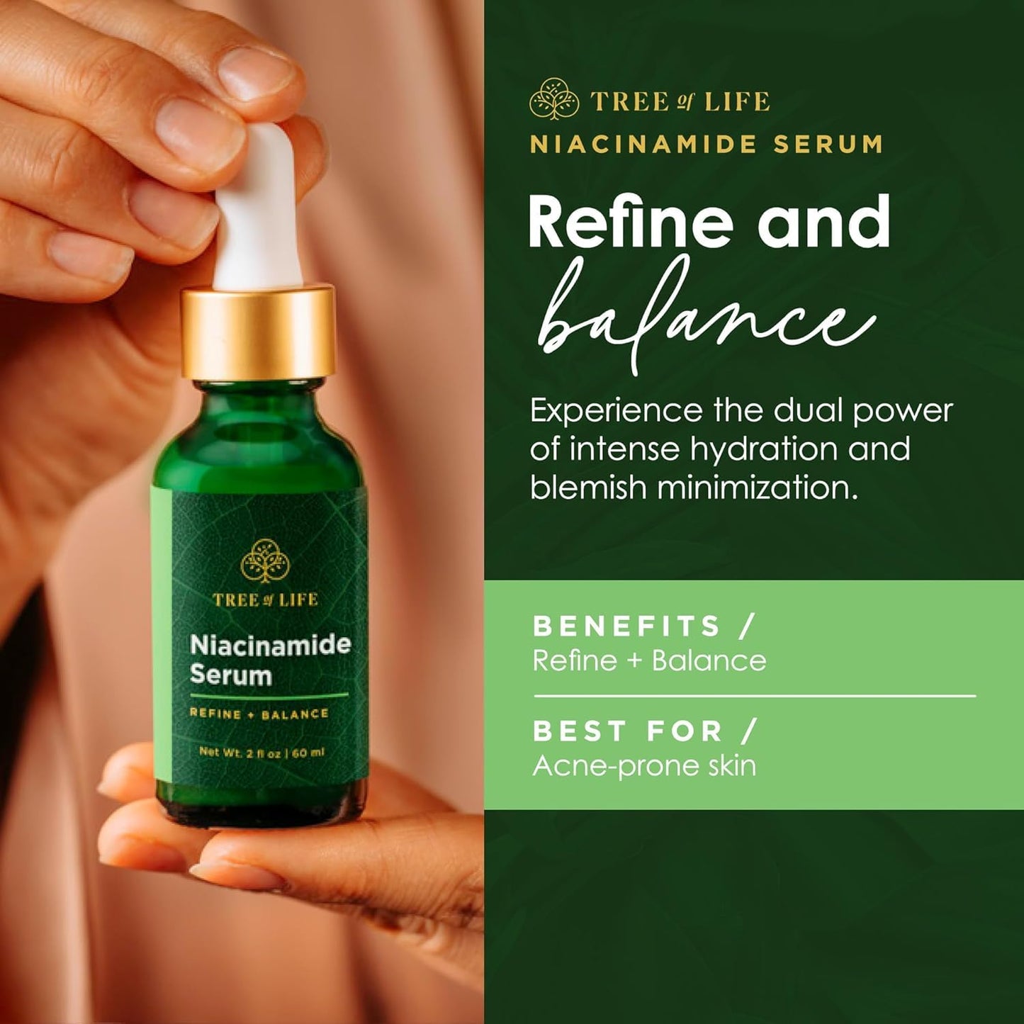 Tree of Life Beauty Niacinamide Vitamin B3 Serum, Hydrating Face Oil for Dark and Age Spots, Tightens Pores, Facial Serums for Sensitive Skin Care with Hyaluronic Acid and Vitamin E, 2 Fl Oz-Velvo Beauty