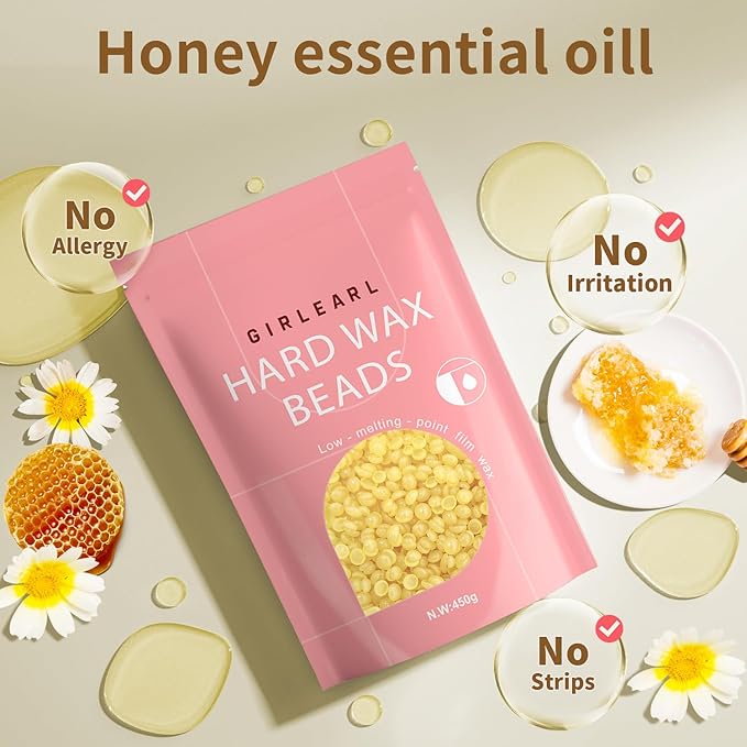 Hard Wax Beads, 1lb Honey Wax Beans for Hair Removal, Hard Wax for Sensitive Skin at Home, Wax Refill Perfect for Brazilian Bikini, Legs, Facial, Eyebrow and Full Body for Women and Men-Velvo Beauty