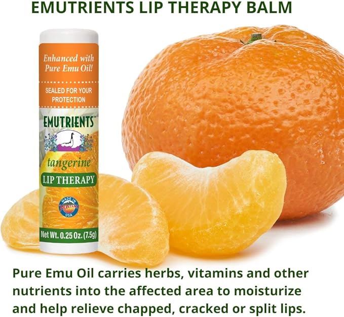 Montana Emu Ranch - Lip Therapy Lip Balm - 0.25 Ounce - Tangerine Flavor - 3 Pack - Made with Pure Emu Oil-Velvo Beauty
