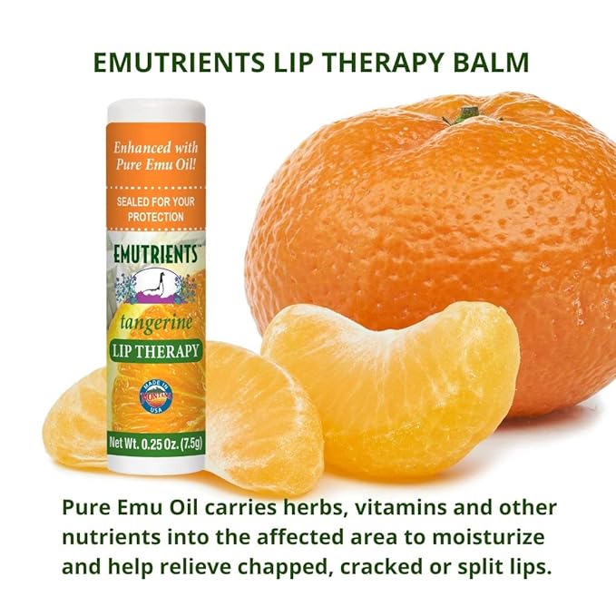 Montana Emu Ranch - Lip Therapy Lip Balm - 0.25 Ounce - Tangerine Flavor - Made with Pure Emu Oil-Velvo Beauty