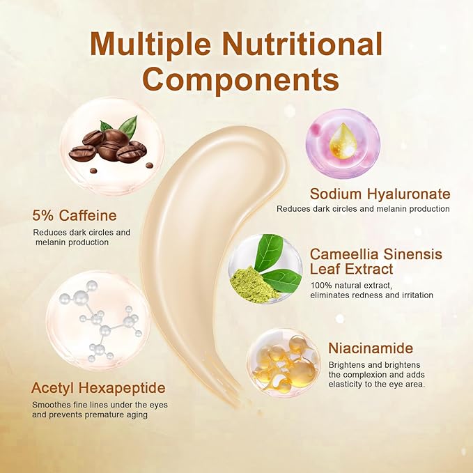 5% Caffeine Eye Serum With Roller For Dark Circles & Puffiness Bags Under Eye Treatment- Caffeine Eye Cream with 360° Massage Ball Roller For Anti Aging Wrinkles Fine Lines - Under eyes treatment-Velvo Beauty