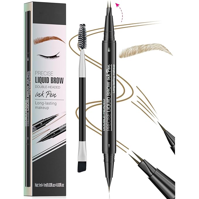 Curved Microblading Eyebrow Pencil, Eyebrow Pen 2-in-1 Dual-Ended Eyebrow Pencil with 2-Fork-Tip and Single Tip Creates Natural Eyebrows Waterproof Long-lasting(Light Brown)-Velvo Beauty