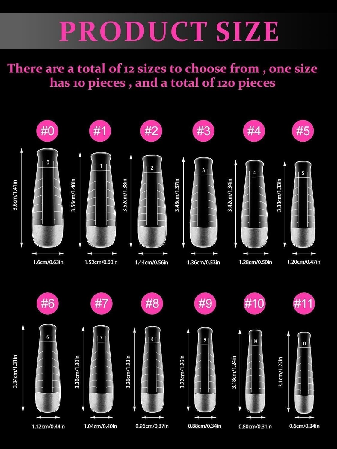 TOROKOM 120Pcs Poly Extension Gel Dual Nail Forms T-Shapes Clear Nail Forms Full Cover Coffin Nail Molds 12 Sizes for Gel Manicure Nail Art Design Salon&DIY-Velvo Beauty