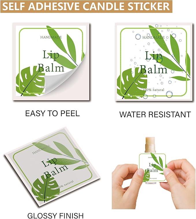 CRASPIRE Lip Balm Labels 80pcs Homemade Lip Balm Labels 2” Clear Lip Balm Labels for Tubes Printable Waterproof Lip Balm Stickers Labels for Lip Balm Handcream Candle Container（Leaves-Green）-Velvo Beauty