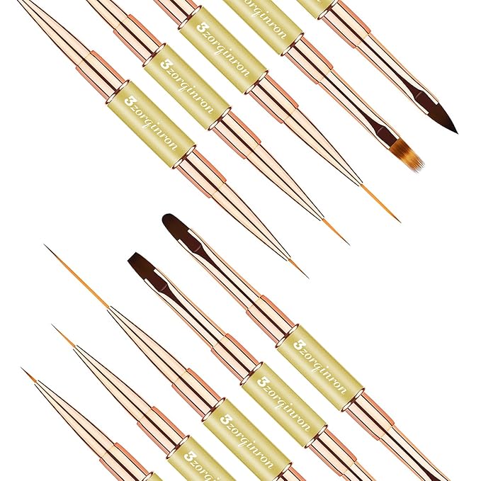 Nail Art Brushes for Nail Art, Professional 5Pcs Double-Ended Acrylic Nail Brush Set for Details, Long Lines, Ombre & 3D Design-Perfect for DIY Manicures & Salons (Gold)-Velvo Beauty