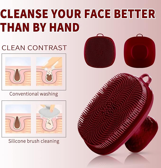 VWMYQ Silicone Face Scrubber for Men Facial Cleansing Brush Silicone Face Wash Brush Manual Waterproof Cleansing Skin Care Face Brushes for Cleansing and Exfoliating (red)-Velvo Beauty