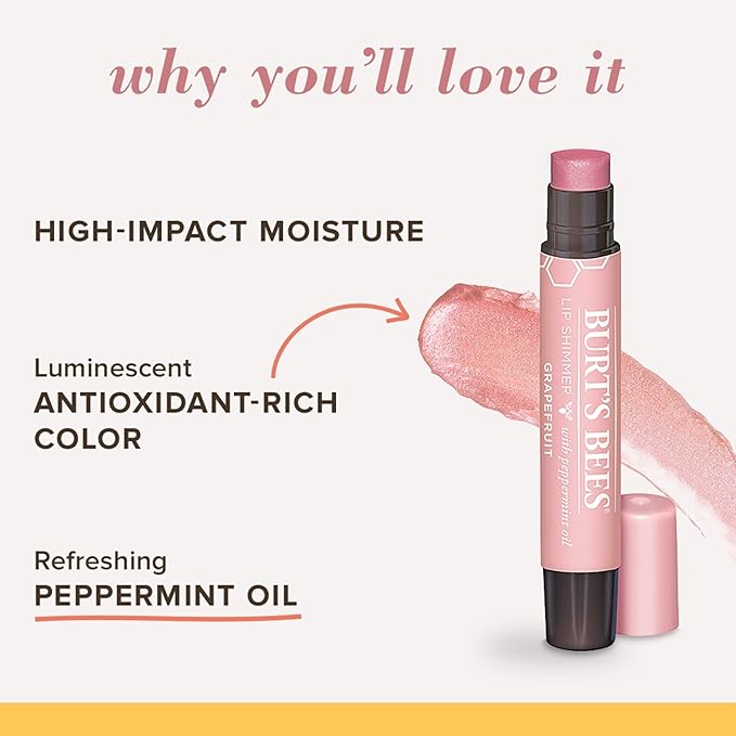 Burt's Bees Shimmer Lip Tint Set, Tinted Lip Balm Stick, Moisturizing for All Day Hydration with Natural Origin Glowy Pigmented Finish & Buildable Color, Grapefruit (4-Pack)-Velvo Beauty