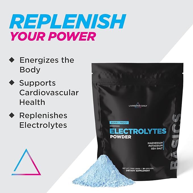 Livingood Daily Electrolytes Powder, Electrolytes Hydration Drink Mix with Vitamin C, Magnesium, Taurine & Sea Salt, Electrolyte Supplement for Energy & Hydration, Keto, Berry Frost Flavor, 30 Srvgs-Velvo Beauty