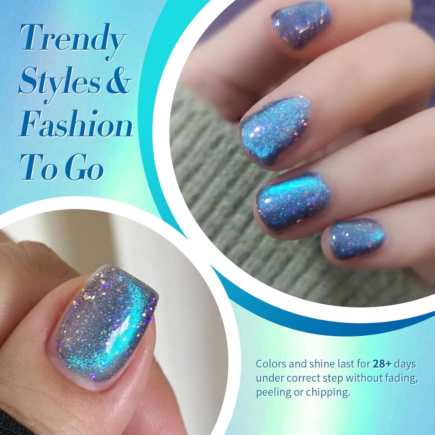 BORN PRETTY Blue Cat Magnetic Eye Gel Nail Polish Shimmer Glitter Holographic Aurora Blue Magnetic Gel Polish Nail Art Manicure DIY at Home 15ML-Velvo Beauty