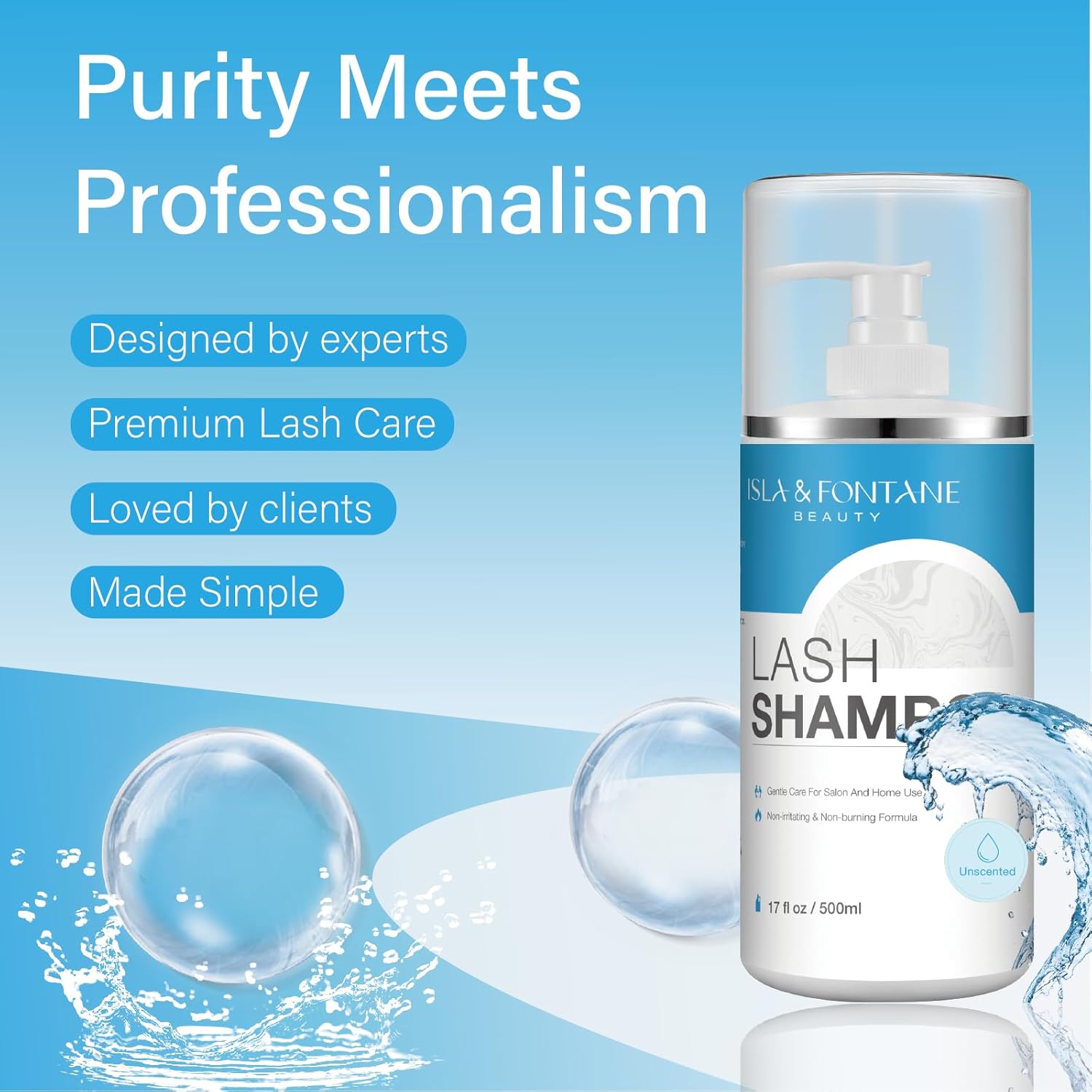 Isla & Fontane Lash Shampoo Bulk – Multi-Scent Series – 17 fl oz / 500ml | Gentle Eyelash Cleanser for Lash Extensions | Non-Irritating | Professional Lash Bath Foam For Salon And Home Use (Unscented)-Velvo Beauty