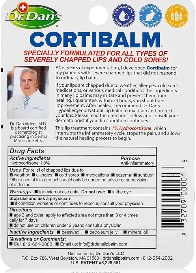 Dr. Dan's Cortibalm - 2 Pack - for Dry Cracked Lips - Healing Lip Balm for Severely Chapped Lips - Designed for Men, Women and Children-Velvo Beauty