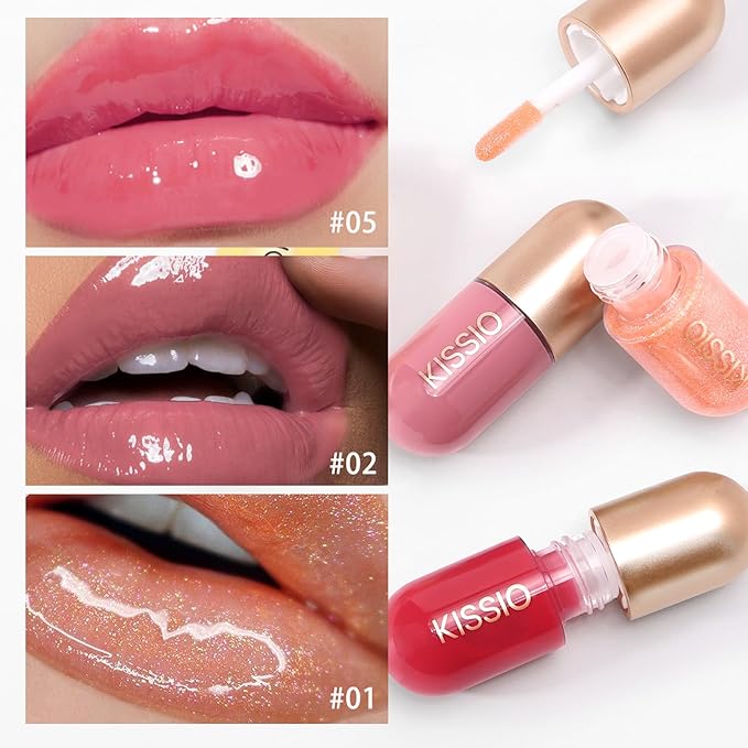 KISSIO Lip Plumper,Color Lip Plumper Gloss,Shimmer,Lip Enhancer,Plant Extracts Plumping Lip Serum,Moisturizing Lip Gloss for Fuller Lips and Hydrated Beauty Lips 5.5ml (01 Lemonade)-Velvo Beauty