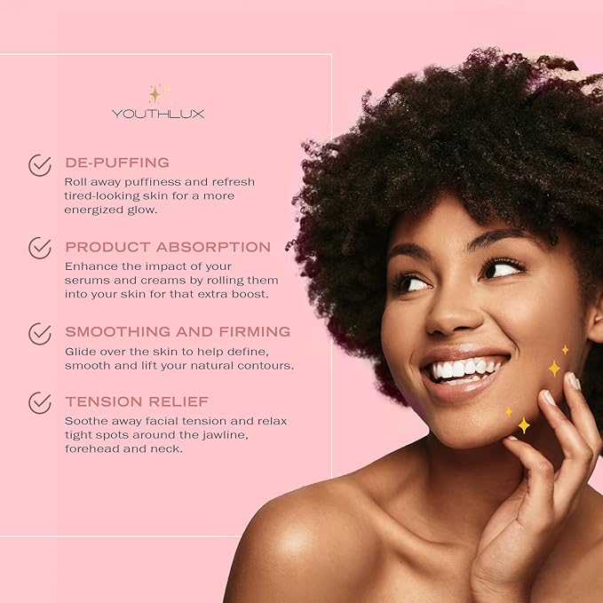 Radiance Roller - Germanium Stone Uplifting Face Beauty Massage Tool/Roller/Wand for Skin Tightening, De-Puffing, Sculpt/Lift, Anti-Aging | Uplift Face Roller, Facial Roller (Rose Gold)-Velvo Beauty