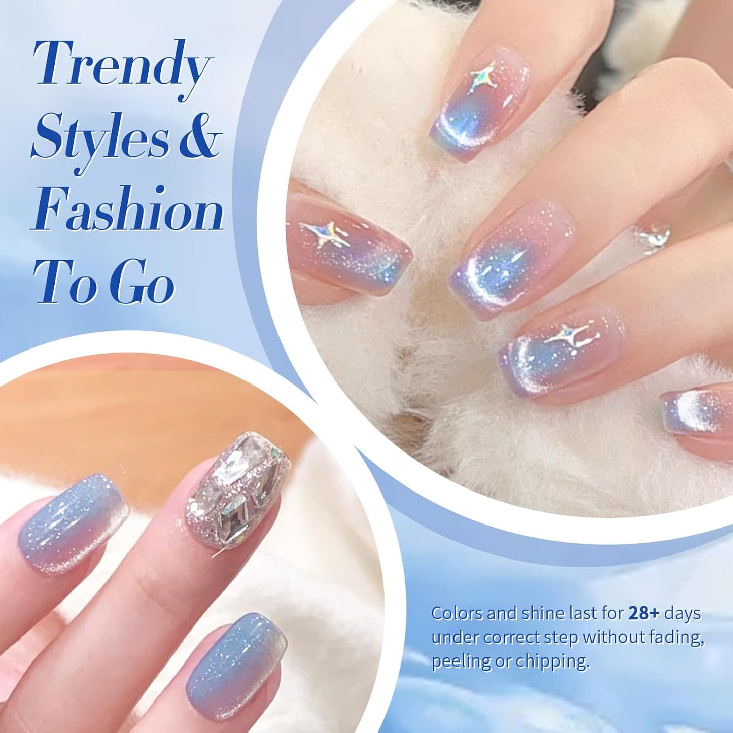 BORN PRETTY Cat Magnetic Eye Gel Nail Polish Light Blue Holographic Glitter Gel Polish Glass Magnetic Gel Gift 15ML-Velvo Beauty