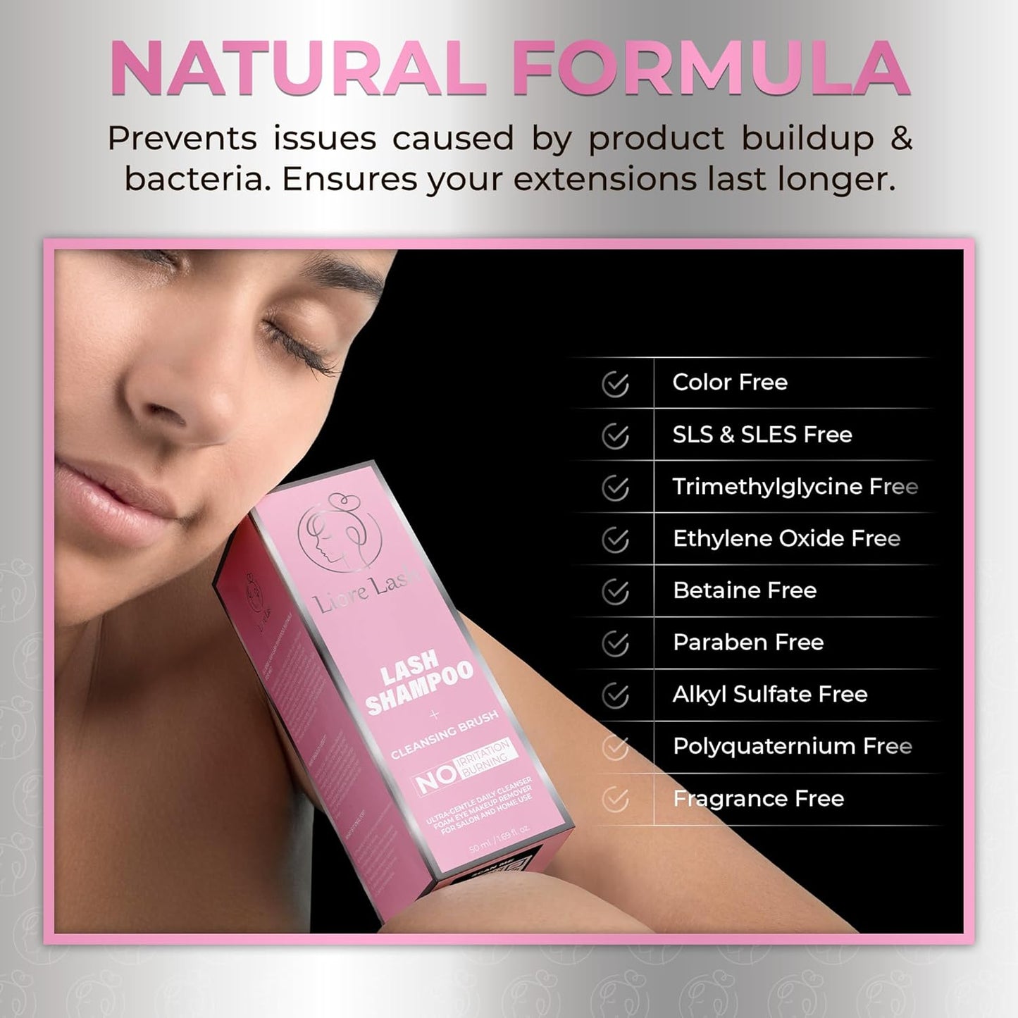 Eyelash Extension Shampoo/ Gentle Foam Cleanser for Lash Extensions & Natural Lashes (Shampoo + Lash Brush)-Velvo Beauty