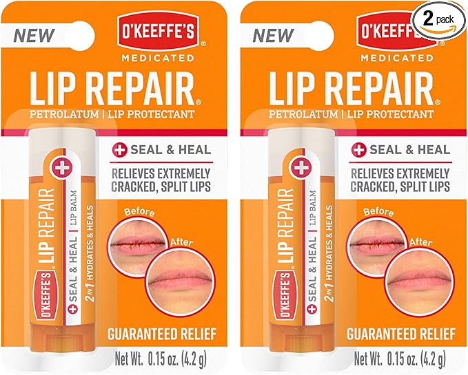 O'Keeffe's Medicated Lip Repair Seal & Heal Lip Protectant, Stick, (Pack of 2)-Velvo Beauty