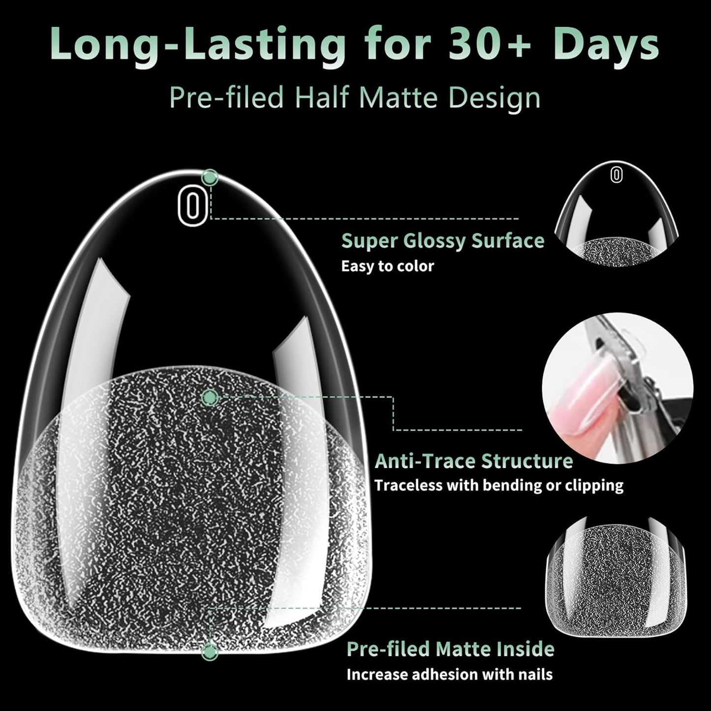 Extra Short Almond Nail Tips, 216pcs Acrylic Soft Fake Nails Gel Nail Tips, Full Cover Pre-Shaped Matte Clear Press on Nails for Extension, Diy at Home Manicure 12 Sizes-Velvo Beauty