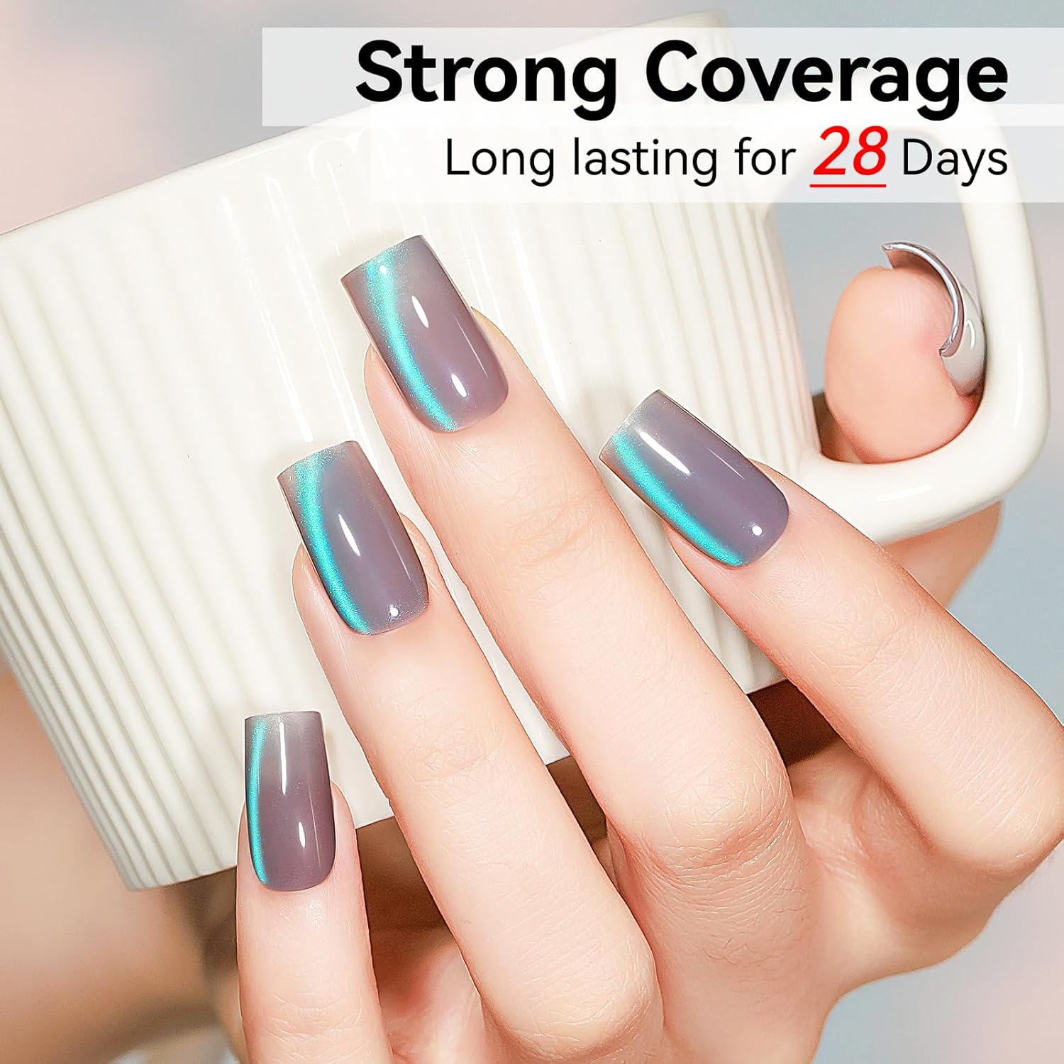 Cat Eye Gel Polish, Glass Blue Glitter Cateye Magnetic Nail Polish Magic Holographic Effect, UV Gel Sparkle Crystal Jelly Color Manicure for Nail Salon DIY At Home-Velvo Beauty