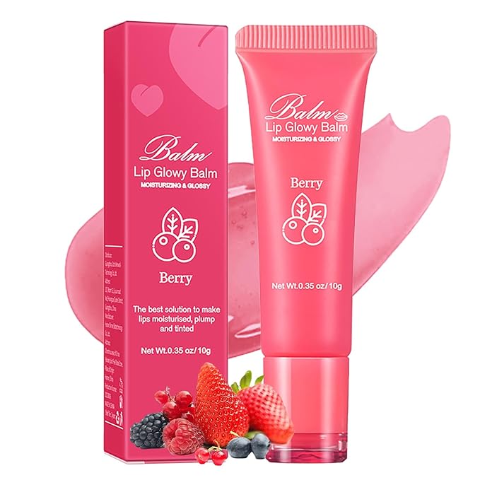 Lip Glowy Balm Hydrating Sleeping Lip Mask, Shine Glossy Finish Lip Oil - Reduce Lip Lines, Enhance Lip Color, Moisturizing & Plump Dry Chapped Lips Care Non-Sticky Lip Balm (#2 Berry)-Velvo Beauty