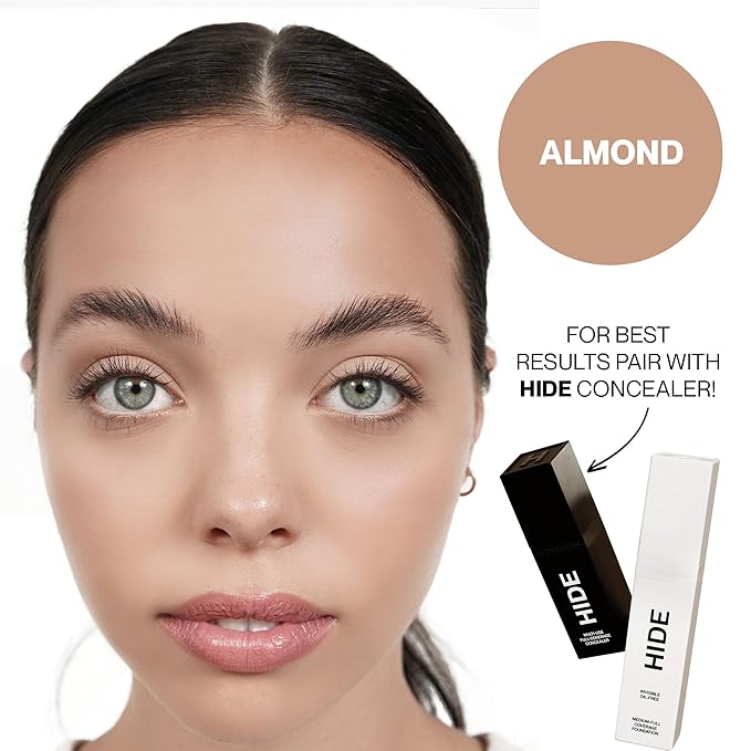 HIDE PREMIUM Liquid Foundation, Multi-Use Waterproof Foundation, Medium/Full Coverage Foundation, Shades for All Skin Types (See Shade Finder), Almond, 1 fl oz-Velvo Beauty