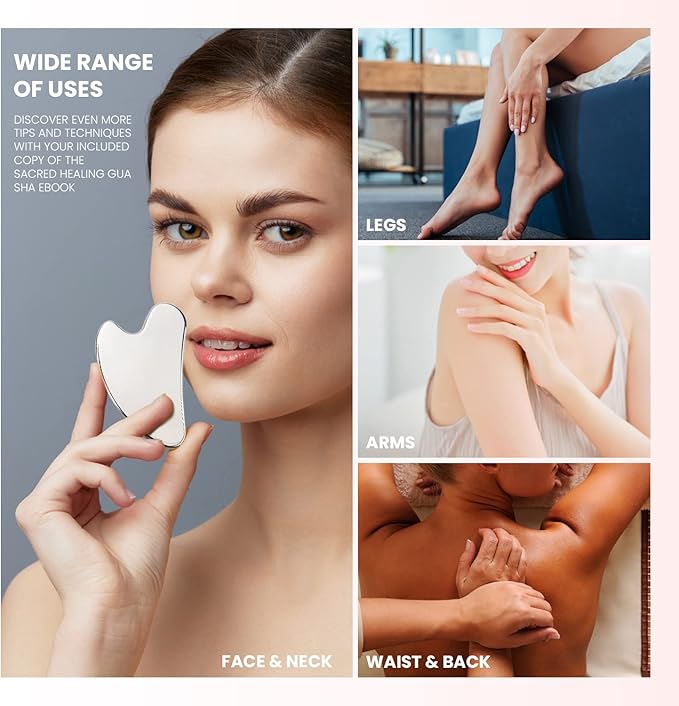 Sacred Healing Premium Stainless Steel Gua Sha Facial Tool – Enhance Beauty, Anti-Aging, Pain Relief, Lymphatic Drainage – Ideal for Home and Professional Use- Metal Gua Sha-Velvo Beauty