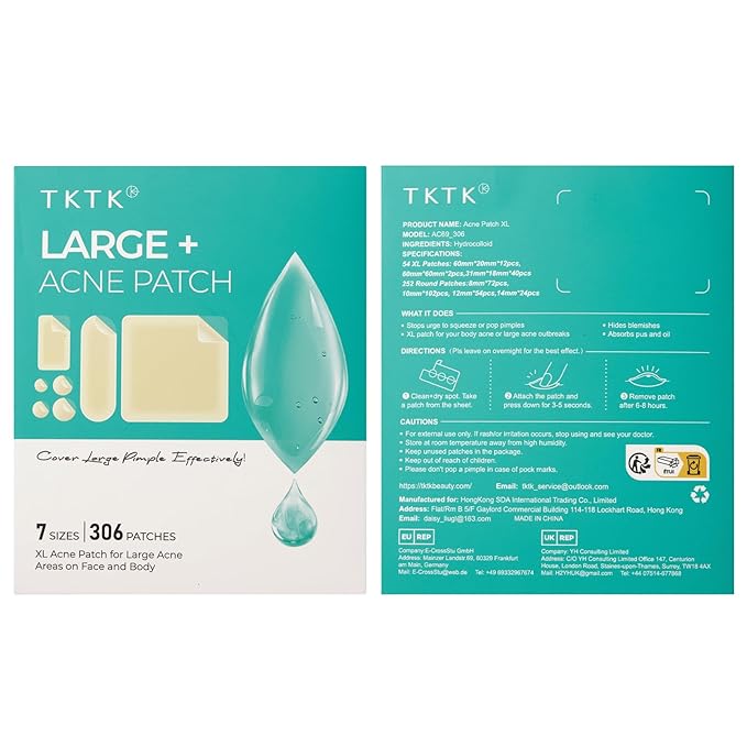Large Acne Patches for Face, 7 Sizes Big Pimple Patches, XL Hydrocolloid Bandages for Body, Chin, Forehead, Nose, Back Blemish Zit Breakouts, Hydrocolloid Patch (Square, Strip, Dot 306 Count)-Velvo Beauty