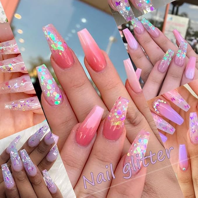 12 Grids Flaky Nail Art Glitter Sequins 3D Heart-Shaped Butterfly Ultra Thin Nail Art Sparkly Flake Designs Moon Stars Decorations Nail Glitter Sequins Suitable for Female Girl Nail Art Techniques-Velvo Beauty