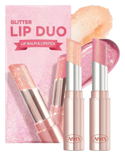 AMTS Tinted Lip Balm Duo - Aurora Lights & Crystal Lights | Hydrating Glitter Lipstick | Pearl Shimmering Daily Lip Makeup for dry, cracked, chapped lips | korean beauty Moisture Lip Tint-Velvo Beauty