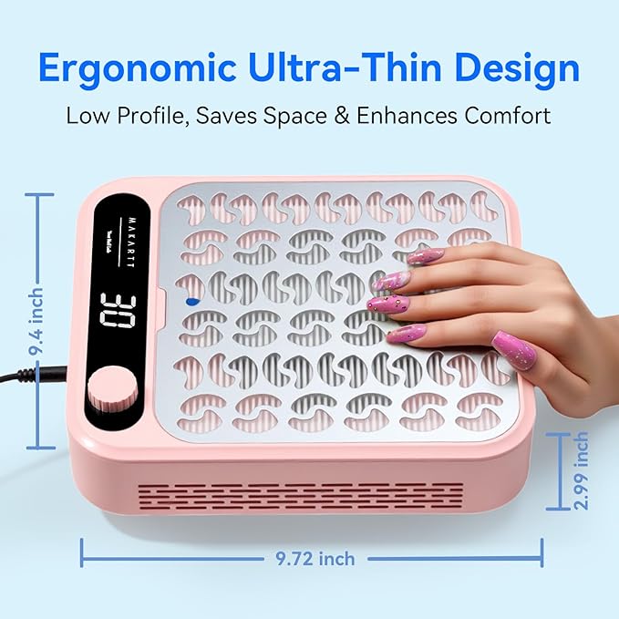 Makartt Nail Dust Collector - Professional Powerful Suction Larina Vacuum Fan Dust Cleaner with LED Display, Adjustable Speed, Reusable Filter for Acrylic Nails Polishing Manicure Salon Home Pink-Velvo Beauty