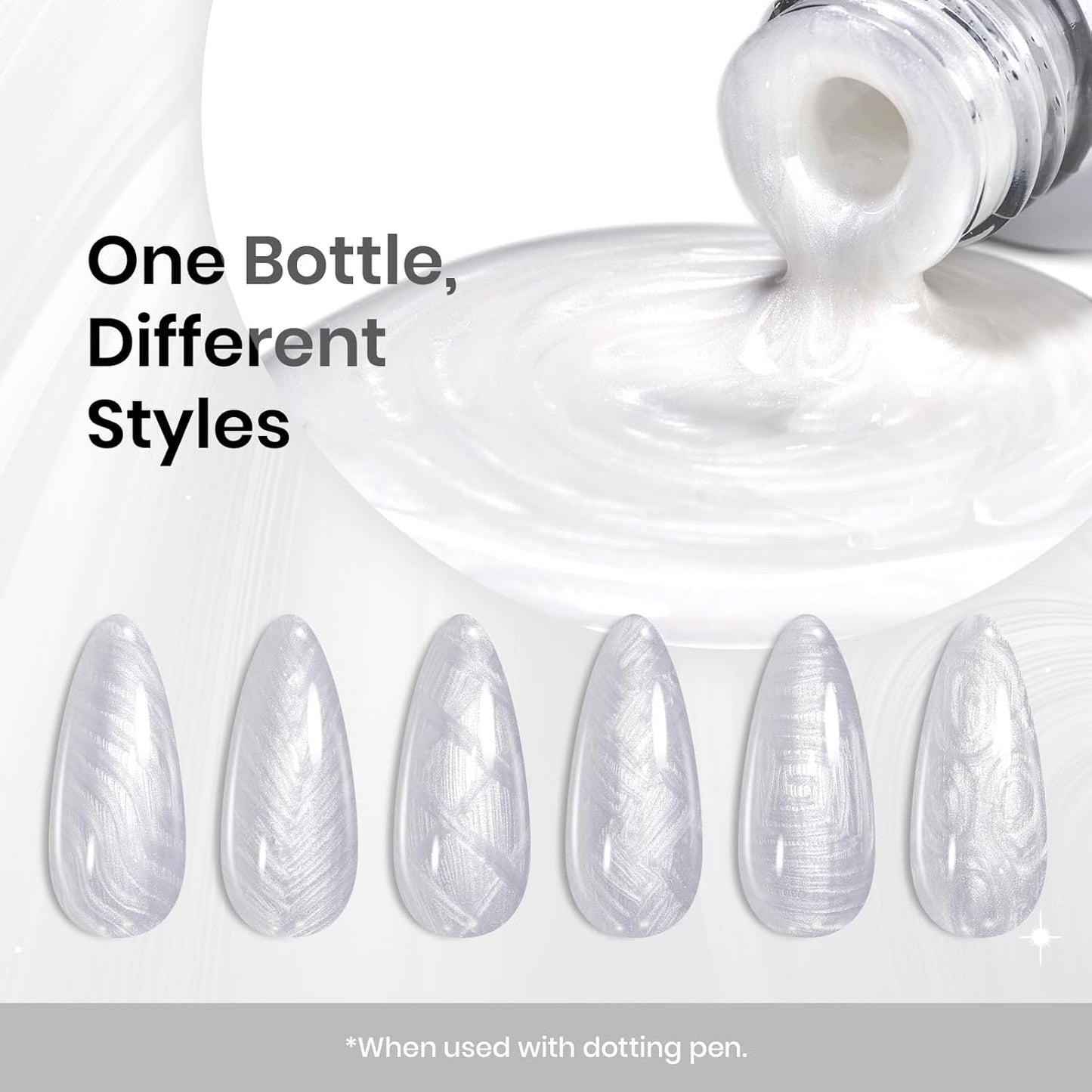 Beetles White Liner Gel Polish, 7ml Pearl White Gel Liner Nail Art Pearlescent Silver Shell Glitter Swirl Effect Pearl Nail Polish Soak Off UV LED Nail Art Design Gifts for Women-Velvo Beauty