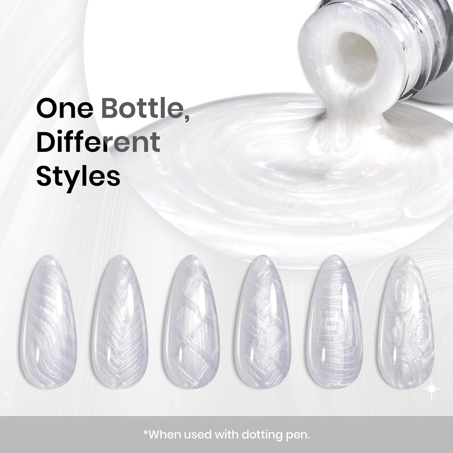 Beetles White Liner Gel Polish, 7ml Pearl White Gel Liner Nail Art Pearlescent Silver Shell Glitter Swirl Effect Pearl Nail Polish Soak Off UV LED Nail Art Design Gifts for Women-Velvo Beauty