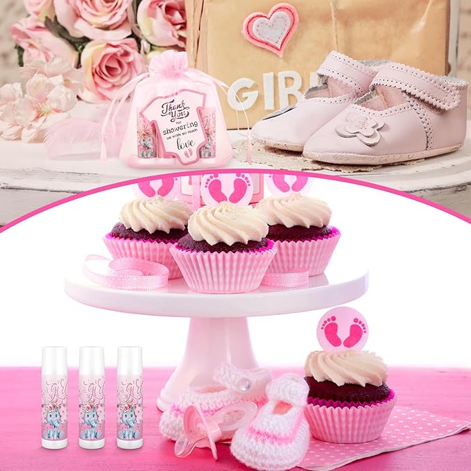 Demissle 50 Pcs Baby Shower Lip Balm Gift Set with 100 Pcs Organza Bags Baby Shower Party Favor for Guest Thank You Tag Rope Baby Shower Party Decoration Gender Reveal Souvenirs(Elephant)-Velvo Beauty
