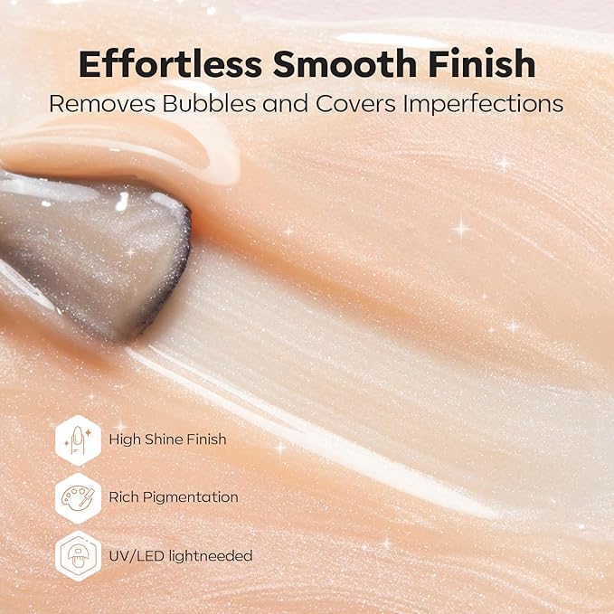 modelones Builder Nail Gel, 8-in-One Gold Shimmer Builder, Champagne Sparkle Glitter Rubber Color Base Gel Polish LED Lamp Cured, Apex Building Strengthener Extension for Home DIY Salon Girls-Velvo Beauty