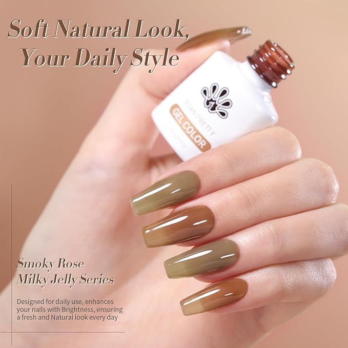 Born Pretty Jelly Gel Nail Polish Milky Jelly Translucent Gel Polish Sheer Red Purple Brown Grey Green Nail Art Varnish Manicure 6PCS-Velvo Beauty