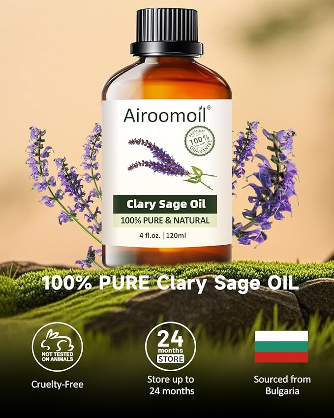 Pure Clary Sage Essential Oil, 100% Pure Natural Clary Sage Essential Oil, Premium Grade Essential Oils for Diffusers for Home, Skin, Care Massage, Soap Making, Aromatherapy, 4 Fl Oz | 120ml-Velvo Beauty