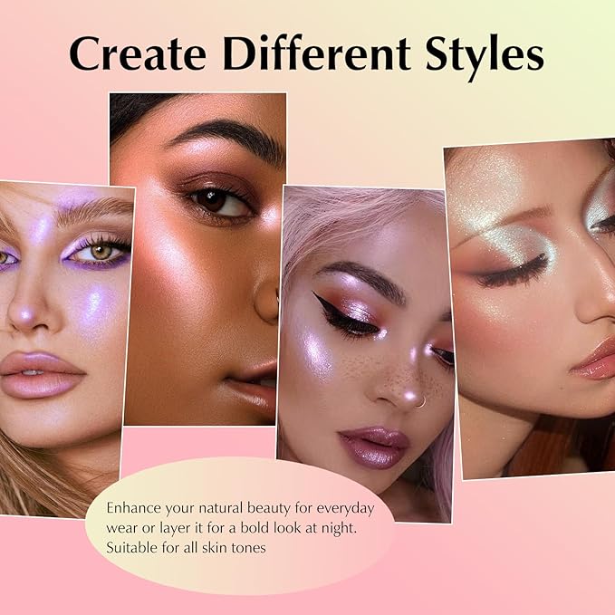 Rose Gold Glitter Eyeshadow Palette, Multichrome Chameleon Cream to Powder Eye Shadow, Color Shifting Holographic Eyeshadow Shimmer Inner Corner Eye Brightener Highlighter Makeup-Velvo Beauty