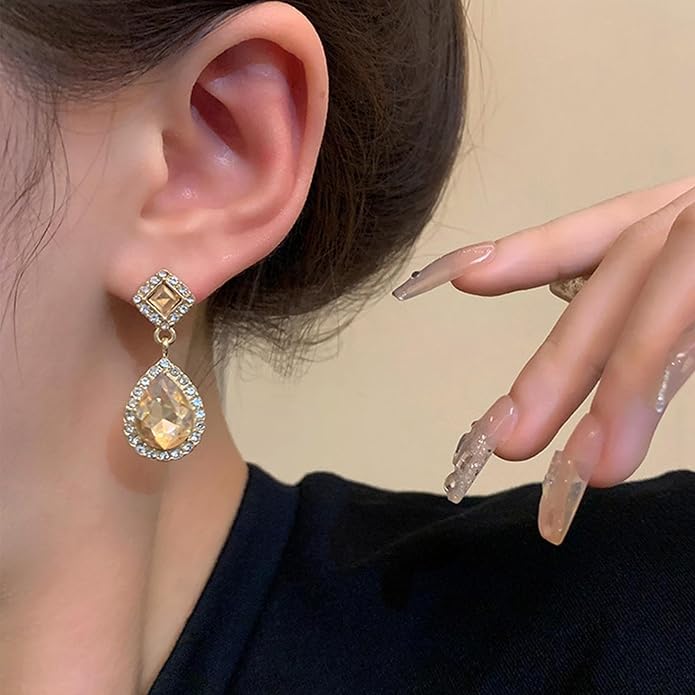 Vintage Crystal Teardrop Earrings Rhinestone Drop Earrings Sparkly Cz Teardrop Dangle Earrings Gold Square Gem Stud Earrings Jewelry for Women-Velvo Beauty