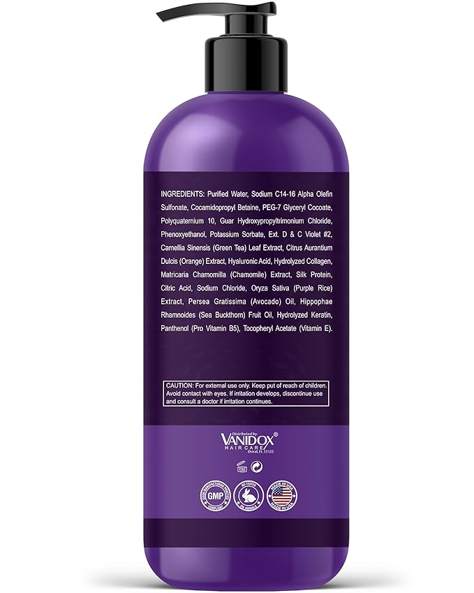 Sulfate Free Brass Toning Purple Shampoo for Blondes, Brown Highlighted, or Bleached Hair, Infused with Purple Rice Extract, Hyaluronic Acid, Vitamin E, and Chamomile Extract (16 fl oz)-Velvo Beauty