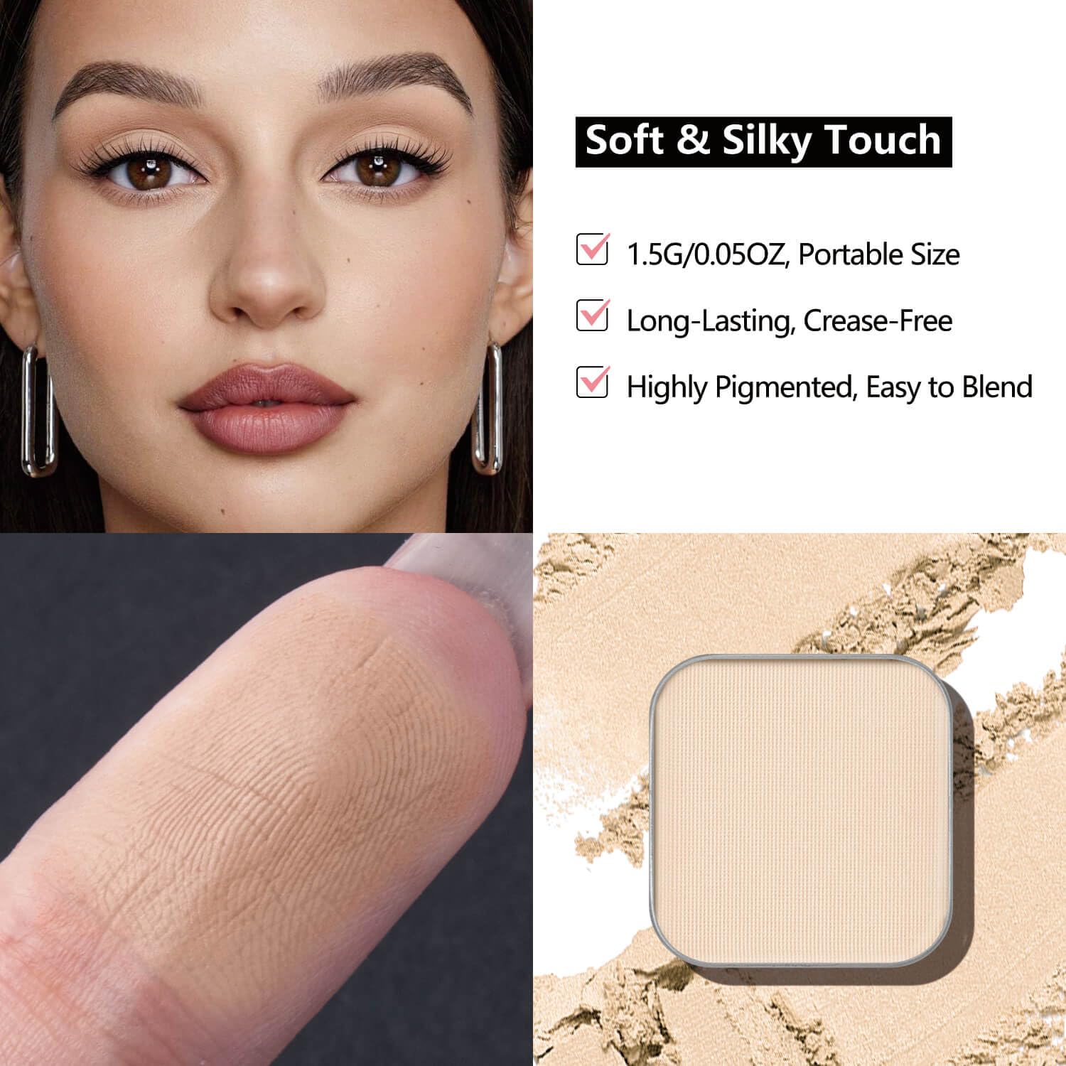 3-Color Eyeshadow Combo Pack – Matte & Shimmer Neutral Shades,Powder, Highly Pigmented, Long-Lasting, Refills Pans for Custom Magnetic Palette-Velvo Beauty