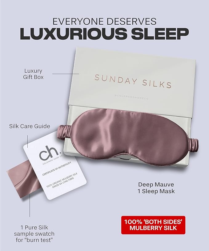 SUNDAYSILKS™ Exclusive Mulberry Silk Sleep Mask | Soft Eye Covers, Blackout Sleeping Mask for Women & Men | Silk Eye Mask for Sleep, Travel, and Relaxation | Antifaz para Dormir [Deep Muave]-Velvo Beauty