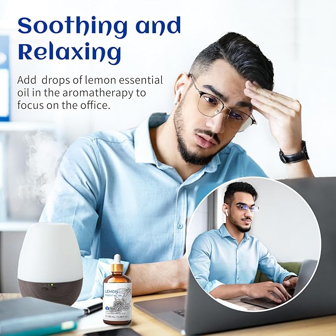 HIQILI Lemon Essential Oil, Household Cleaning, Air Purification, Skin Care, Can be Added to Cleansers, Sprays, Body Lotions Use - 3.38 Fl Oz/100ML-Velvo Beauty